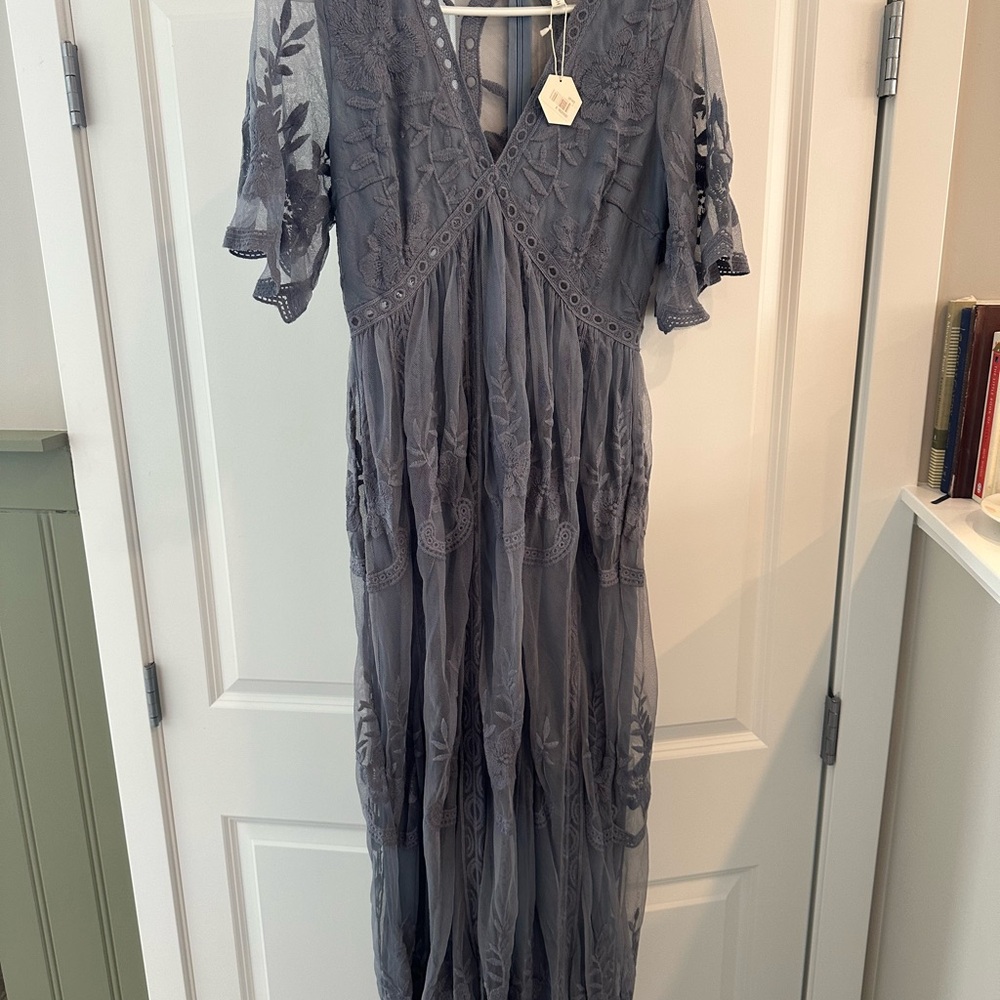 Pinkblush blue grey lace Maxi Dress with Flutter Sleeves maternity suitable
